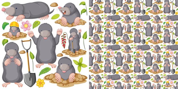 Patrón sin fisuras con animales salvajes de dibujos animados