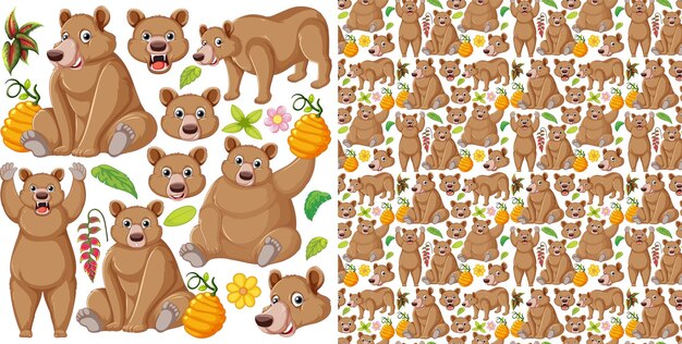 Patrón sin fisuras con animales salvajes de dibujos animados