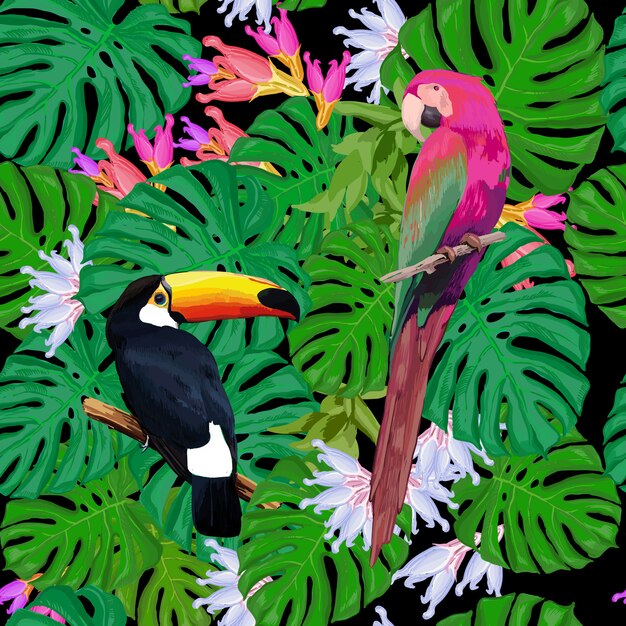 Patrón sin fisuras de aves exóticas