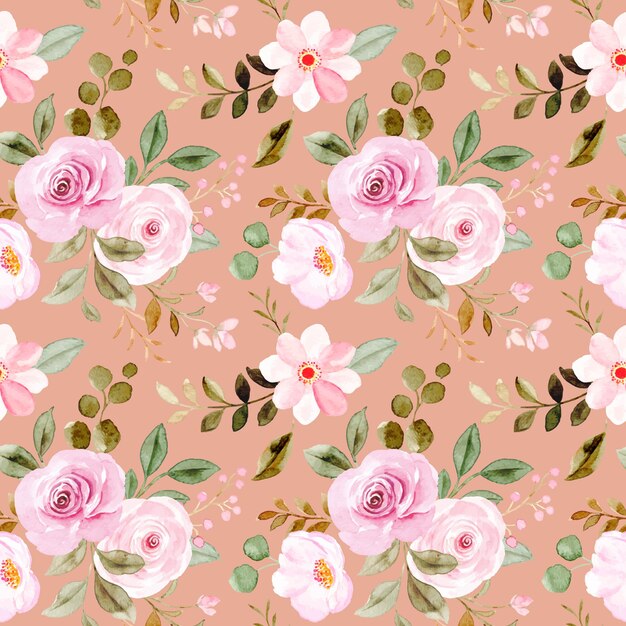 Patrón sin fisuras de flor rosa acuarela