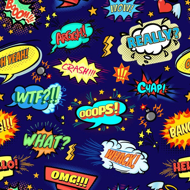 Patrón sin fisuras popart con burbujas cómicas