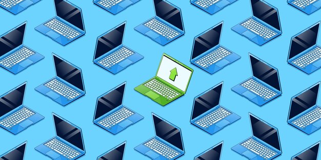 Patrón sin fisuras con portátiles modernos isométricos