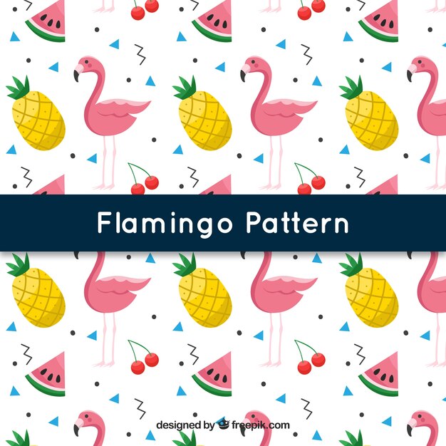 Patrón de flamencos con frutas en estilo 2d