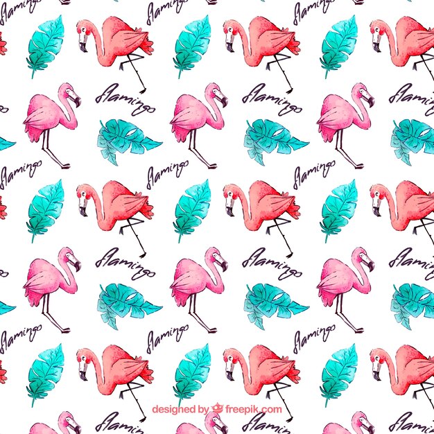 Patrón de flamencos con plantas en estilo acuarela