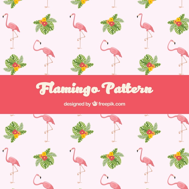 Patrón de flamencos con plantas en estilo hecho a mano