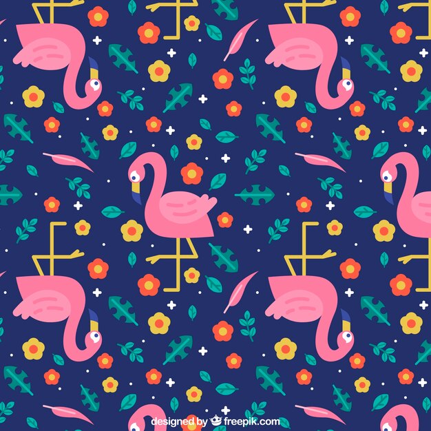 Patrón de flamencos con plantas