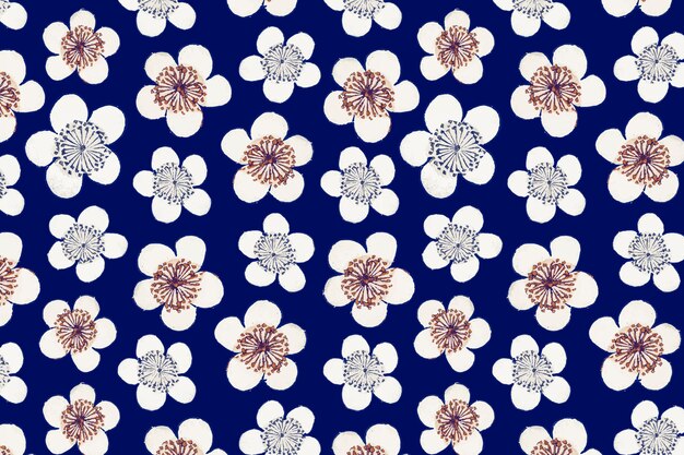 Patrón de flor de ciruelo inconsútil japonés vintage, remezcla de obras de arte de Watanabe Seitei