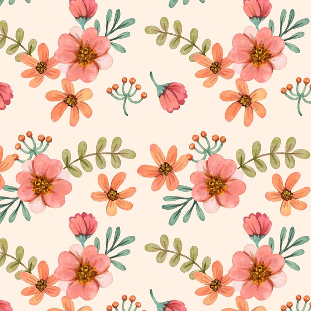 Patrón floral acuarela pintado a mano en tonos melocotón