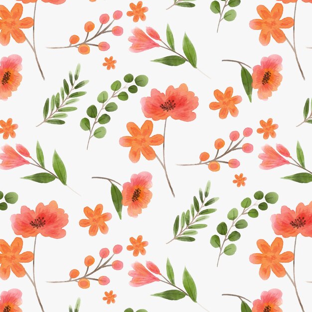 Patrón floral acuarela pintado a mano en tonos melocotón