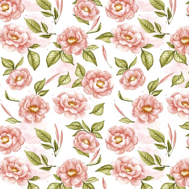 Patrón floral acuarela pintado a mano en tonos melocotón