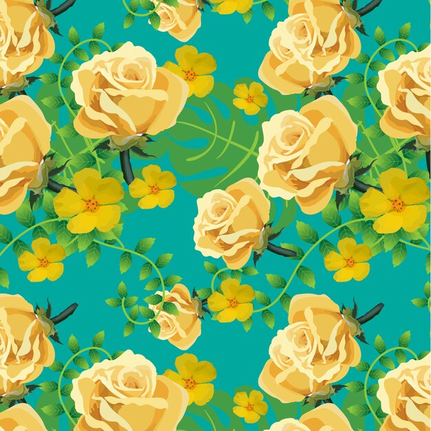 Patrón floral amarillo sobre fondo azul