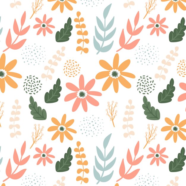 Patron floral de diseño plano dibujado a mano