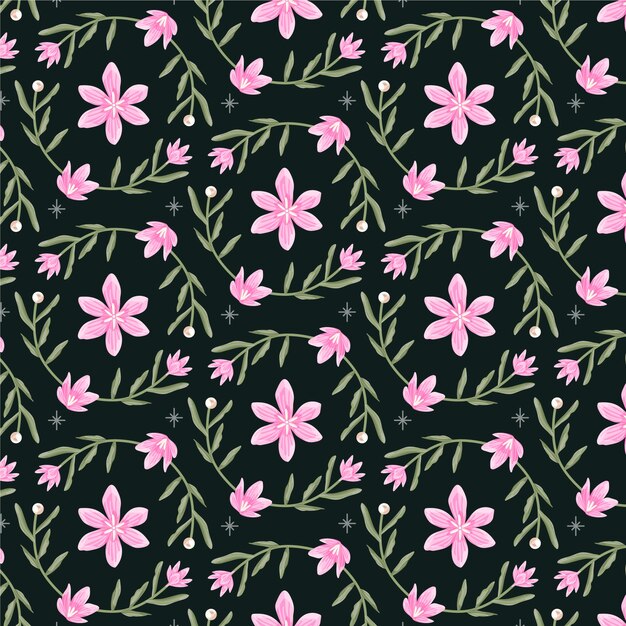 Patrón floral de diseño plano dibujado a mano