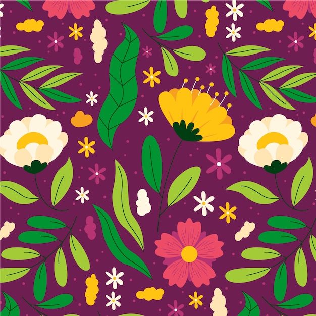 Vector gratuito patron floral de diseño plano dibujado a mano