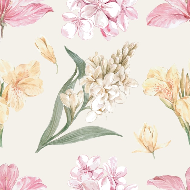 Vector gratuito patrón floral en estilo acuarela.