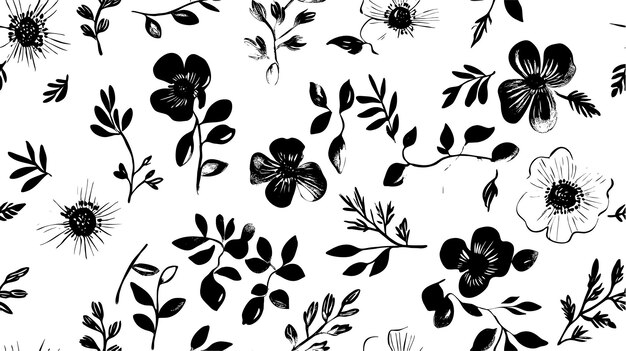 patrón floral de estilo pincel minimalista negro