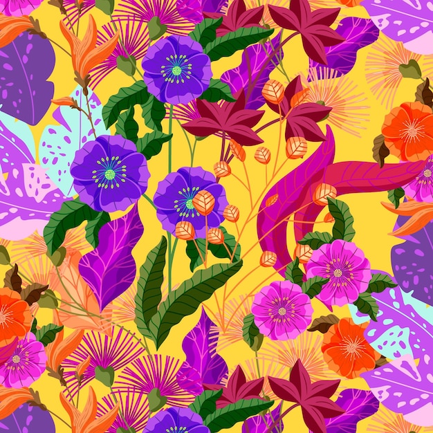 Vector gratuito patrón floral exótico colorido