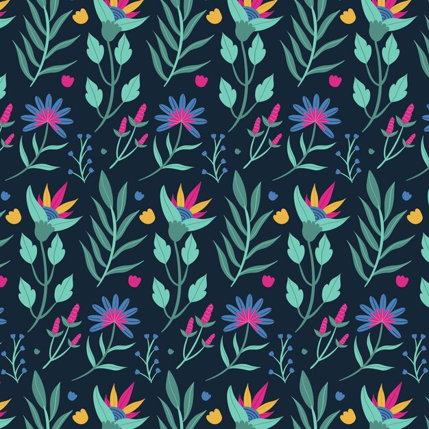 Patrón floral exótico pintado a mano