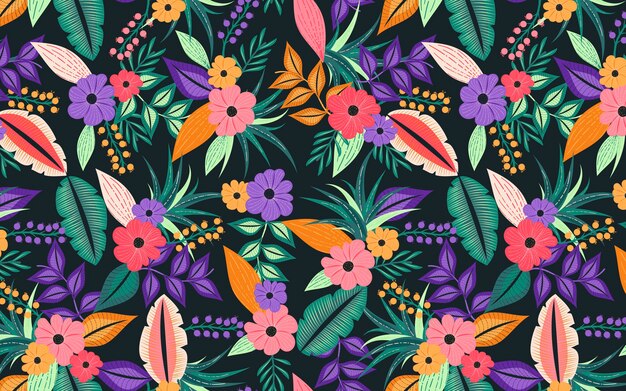 Patrón floral exótico pintado a mano