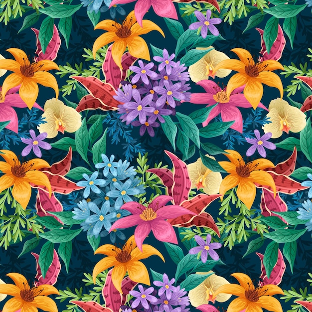 Vector gratuito patrón floral exótico pintado a mano.