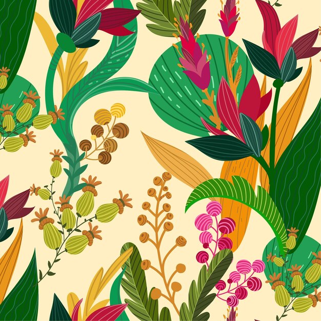 Vector gratuito patrón floral exótico pintado