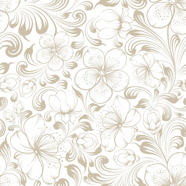 Patrón floral sin fisuras Sakura floreciente sobre fondo blanco.