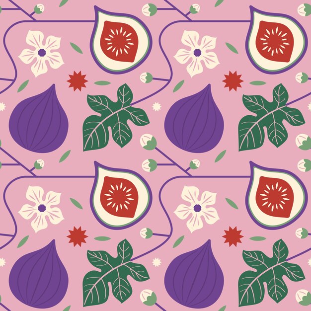 Patron floral y frutas planas dibujadas a mano