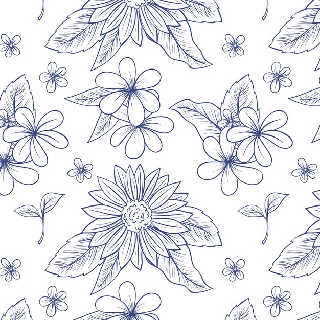 Patrón floral grabado dibujado a mano