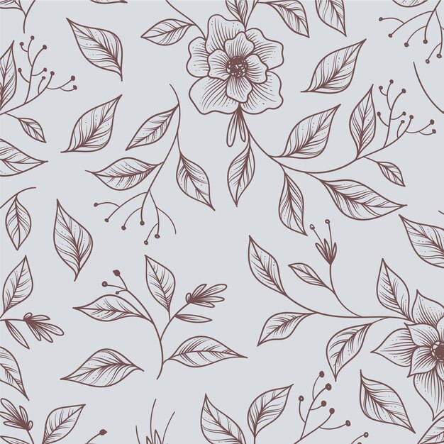 Patron floral monocromo dibujado a mano