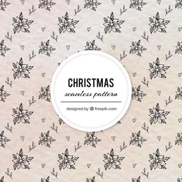 Patrón floral navideño dibujado a mano