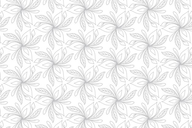 Patrón floral plateado dibujado a mano sobre fondo blanco
