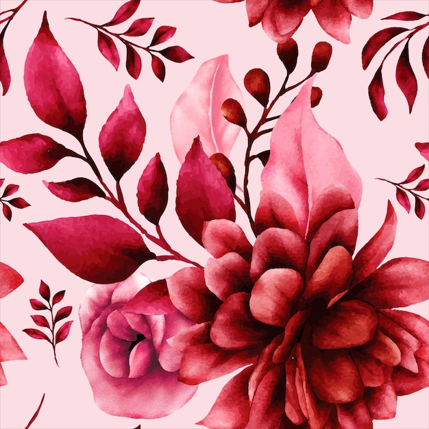 patrón floral transparente con hermosas flores y hojas granate