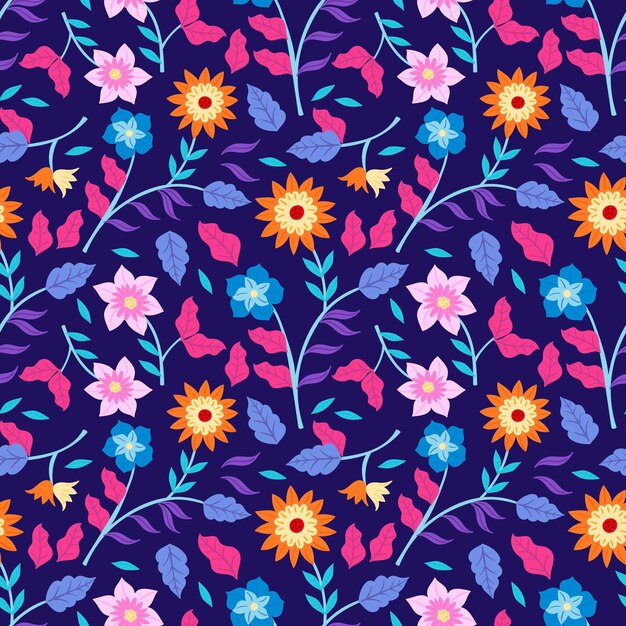 Patrón floral tropical colorido pintado a mano