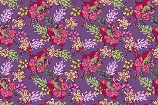 Patrón floral tropical pintado colorido