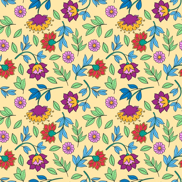 Patrón floral tropical pintado a mano