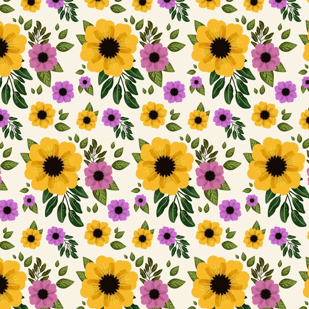 Patrón de flores de color rosa y amarillo acuarela
