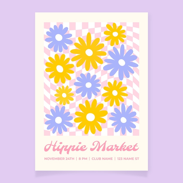 Patrón de flores dibujado a mano en el cartel