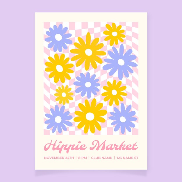 Patrón de flores dibujado a mano en el cartel