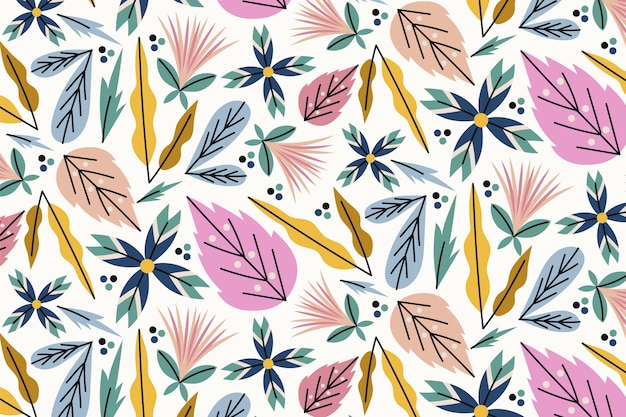 Patrón de flores de diseño plano dibujado a mano