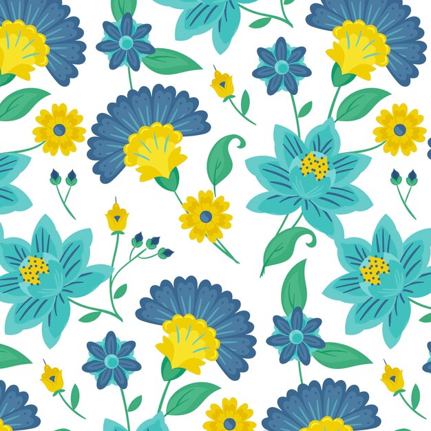Patrón de flores y hojas exóticas pintadas de colores