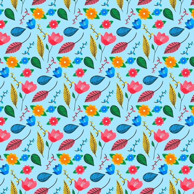 Patrón de flores y hojas exóticas pintadas a mano de colores