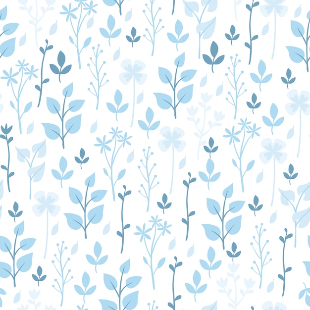patrón de flores y plantas azul