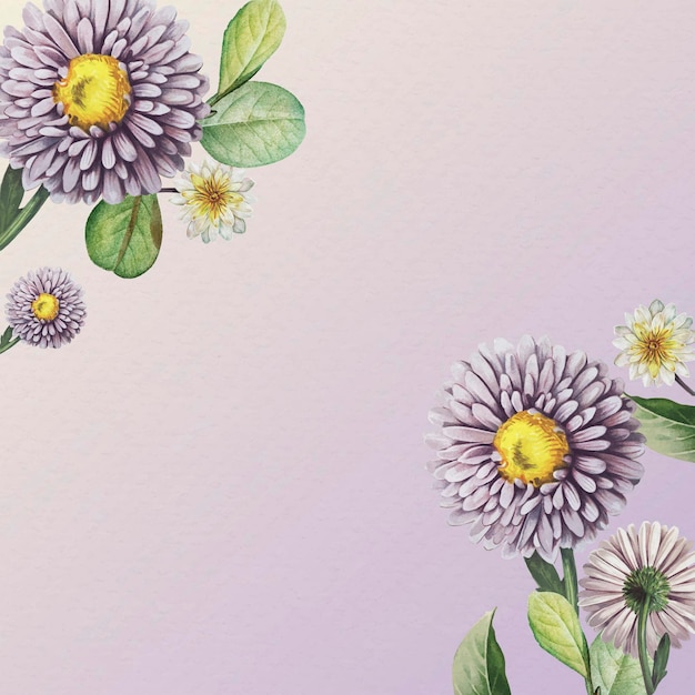 Patrón de flores en la plantilla de vector de fondo púrpura