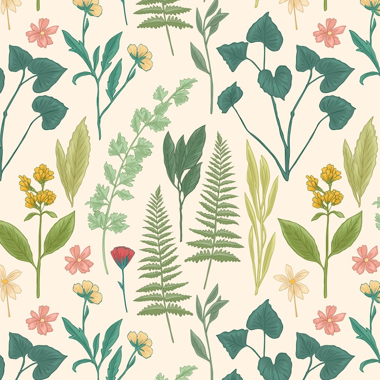 Vector gratuito patrón de flores prensadas dibujado a mano