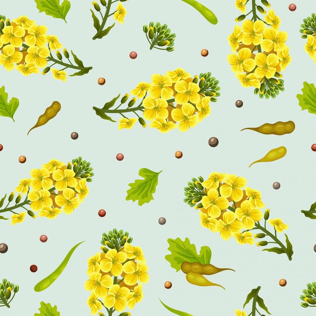 Patrón de flores y semillas de colza, canola.