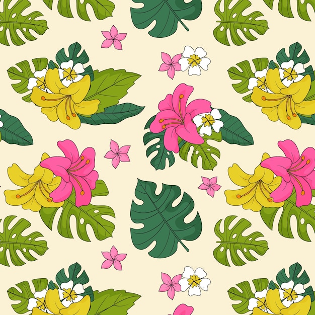 Patrón de flores tropicales dibujadas a mano