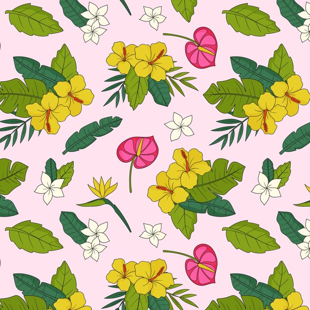Patrón de flores tropicales dibujadas a mano