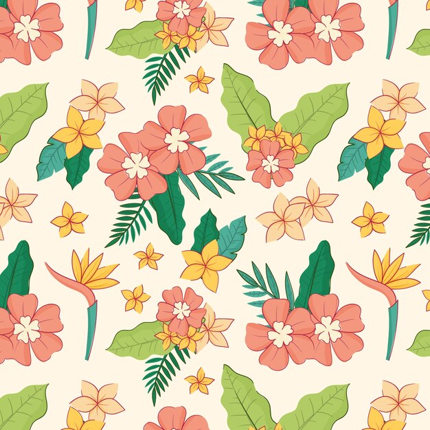 Patrón de flores tropicales dibujadas a mano
