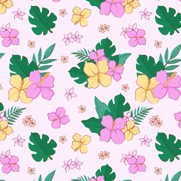 Patrón de flores tropicales dibujadas a mano
