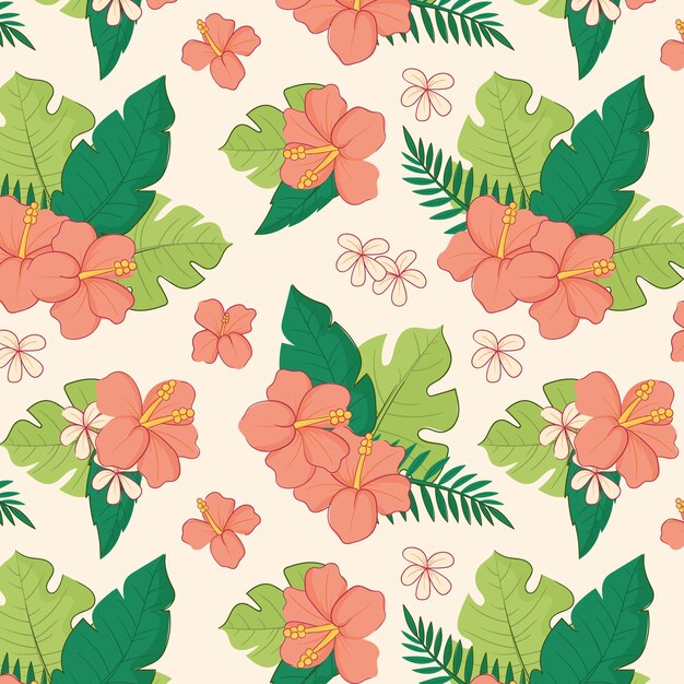 Patrón de flores tropicales dibujadas a mano